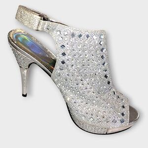 Hot Tomato Silver Metallic Glitter Embellished Platform Heels Sz 11 Y2K Princess